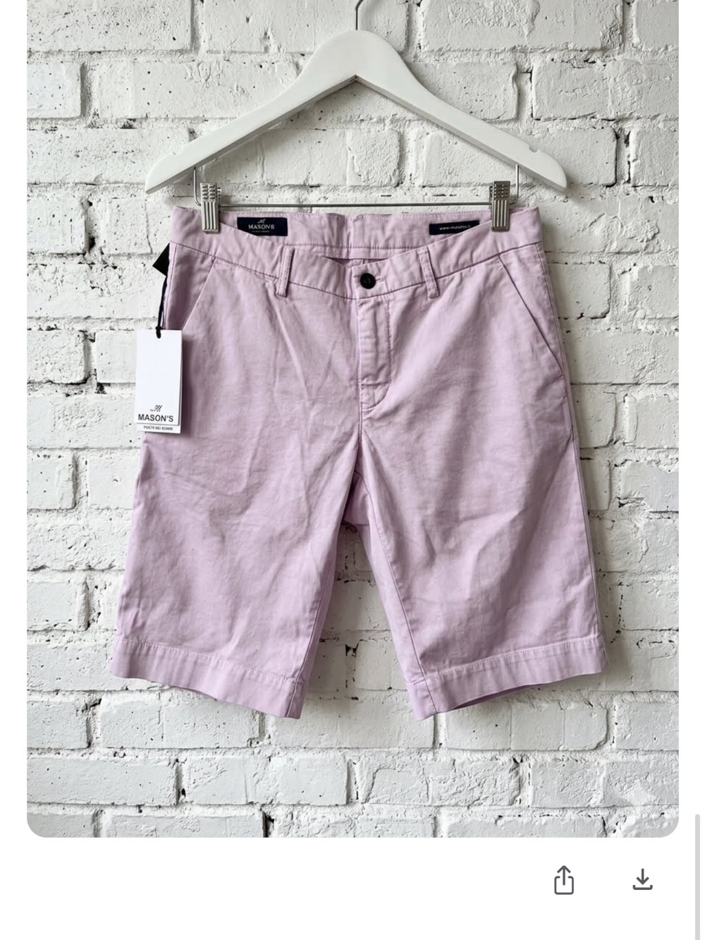 Mason’s Torino Light Lavender stretch chino burmuda luxury brand Italy 46/US32